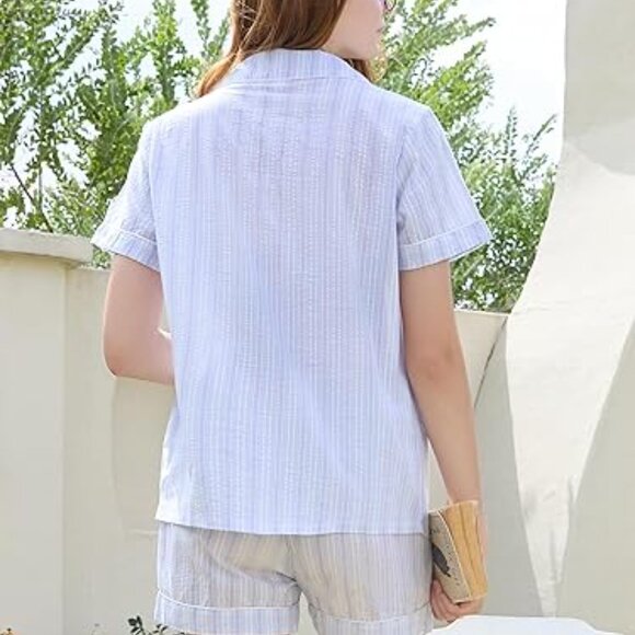 Women 100% Cotton Cute Short Pajama Set 2 Piece Casual Lounge Sets Y2k Plaid Pj - Picture 5 of 6